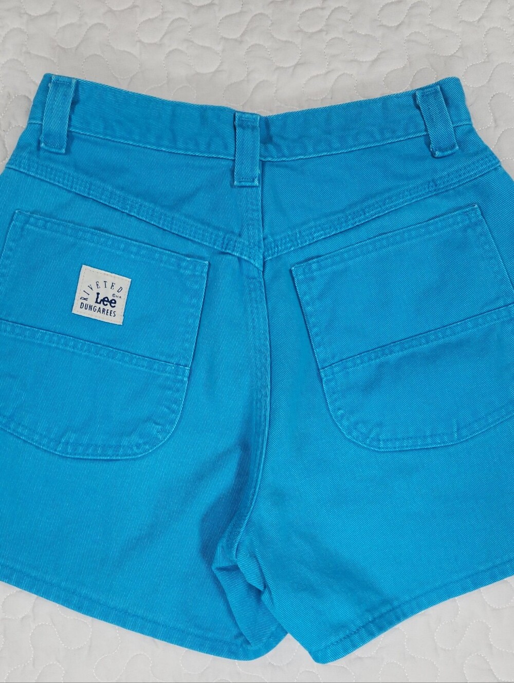 VTG 28 Lee Utility Shorts Rivet Dungarees Turquoise Blue 90s Y2K Hammer Loop - Picture 2 of 8